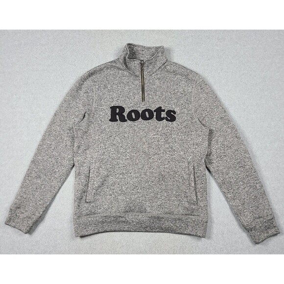Roots Sweater Quarter Zip Pullover Womens L Canada Heather Gray Warm Spellout - Picture 1 of 10